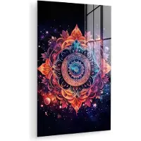 MuchoWow Glasschilderij 100x150 cm - Schilderij acrylglas - Mandala - Galaxy - Kleuren - Foto op glas - Muurdecoratie woonkamer - Wanddecoratie slaapkamer - Schilderijen