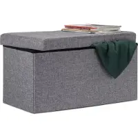 Relaxdays zitbank met opslagruimte - linnen - 38 x 76 x 38 cm - opbergdoos - robuuste bank donkergrijs