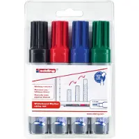 Edding 365 whiteboard marker, wigvormige punt, lijndikte 2-7 mm, droog wisbaar, met dop, navulbaar, kleur assorti set van 4