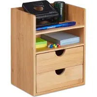 Relaxdays bureau organizer bamboe - 2 lades en vakken - kantoorartikelen - 24 x 19 x 13 cm