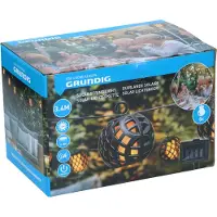Grundig Solar lichtslinger, tuinfakkel, 8 LED-lantaarns, 12 lumen, LED met vlammensimulatie, inclusief zonnepaneel, batterijduur 86 uur, zwart