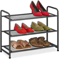 Relaxdays schoenenrek - 3 etages - 48 x 60 x 25 cm - voor 6 paar - smal - staal - zwart