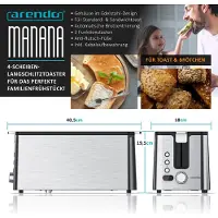 Arendo ontbijtset, 2-delig, zilver. Waterkoker SOLID CONTROL, 1,5 liter, 2200 W, met 4 temperatuurstanden. Broodrooster MANANA, 1500 W, voor 4 boterhammen