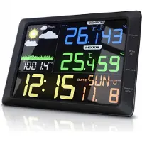 Bearware funkweerstation met buitensensor en 20,7 cm kleurenbeeldscherm, thermohygrometer, barometer, 12-uurs weersvoorspelling, vorstalarm, wekker met snooze-functie, zwart