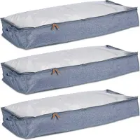 Relaxdays opberghoes dekbed - set van 3 - stof - 14 x 100 x 45 cm - onder bed - met rits