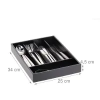 Relaxdays bestekbak zwart - 5 vakken - bestek organizer - lade organizer - bamboe - keuken