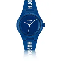 HUGO Blauw horloge met silicone logobandje