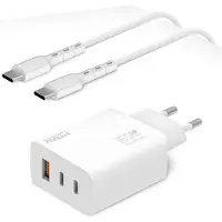 Phreeze USB C Adapter 65W + USB C Kabel - 1 Meter - Geschikt voor Apple iPhone 16 15 iPad Pro Air MacBook Samsung S24 S23 S22 S21 S20 Z Fold Flip 5 6 7 Dell XPS - Snellader Oplader USB C Stekker