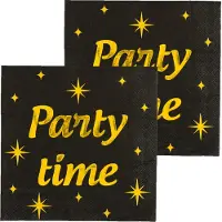 Paper Dreams Paperdreams Verjaardag feest servetten - Party Time - 32x stuks - zwart/goud - 33 x 33 cm