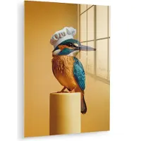 MuchoWow Glasschilderij 30x40 cm - Schilderij acrylglas - Ijsvogel - Pilaar - Koksmuts - Vogel - Foto op glas - Muurdecoratie woonkamer - Wanddecoratie slaapkamer - Schilderijen