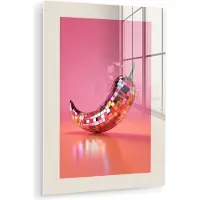 MuchoWow Glasschilderij 120x160 cm - Schilderij acrylglas - Disco - Peper - Roze - Foto op glas - Muurdecoratie woonkamer - Wanddecoratie slaapkamer - Schilderijen