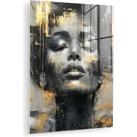 MuchoWow Glasschilderij 30x40 cm - Schilderij acrylglas - Vrouw - Kunst - Goud - Abstract - Glamour - Foto op glas - Muurdecoratie woonkamer - Wanddecoratie slaapkamer - Schilderijen