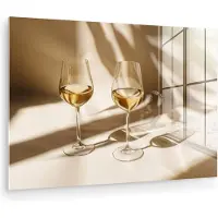 MuchoWow Glasschilderij 180x120 cm - Schilderij acrylglas - Wijn - Wijnglazen - Wit - Foto op glas - Muurdecoratie woonkamer - Wanddecoratie slaapkamer - Schilderijen