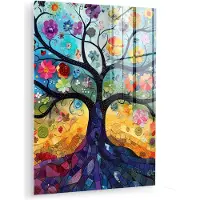 MuchoWow Glasschilderij 120x160 cm - Schilderij acrylglas - Boom - Kleurrijk - Bloemen - Kunst - Abstract - Foto op glas - Muurdecoratie woonkamer - Wanddecoratie slaapkamer - Schilderijen