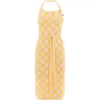 Knit Factory Gebreide Keukenschort Dames & Heren - Kookschort - Kokssloof - Keukensloof - Koksschort - Barbecue schort Block - Ecru/Gold - Goud - One Size - Met steekzakken