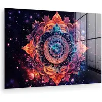 MuchoWow Glasschilderij 30x20 cm - Schilderij acrylglas - Mandala - Galaxy - Kleuren - Foto op glas - Muurdecoratie woonkamer - Wanddecoratie slaapkamer - Schilderijen
