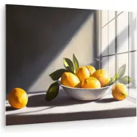 MuchoWow Glasschilderij 160x120 cm - Schilderij acrylglas - Citroenen - Stilleven - Geel - Foto op glas - Muurdecoratie woonkamer - Wanddecoratie slaapkamer - Schilderijen