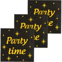 Paper Dreams Paperdreams Verjaardag feest servetten - Party Time - 48x stuks - zwart/goud - 33 x 33 cm