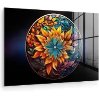 MuchoWow Glasschilderij 150x100 cm - Schilderij acrylglas - Mandala - Bloemen - Kleuren - Foto op glas - Muurdecoratie woonkamer - Wanddecoratie slaapkamer - Schilderijen
