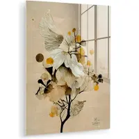 MuchoWow Glasschilderij 30x40 cm - Schilderij acrylglas - Bloemen - Planten - Goud - Vintage - Foto op glas - Muurdecoratie woonkamer - Wanddecoratie slaapkamer - Schilderijen