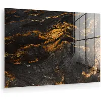 MuchoWow Glasschilderij 30x20 cm - Schilderij acrylglas - Marmer - Kalk - Zwart - Goud - Marmerlook - Luxe - Foto op glas - Muurdecoratie woonkamer - Wanddecoratie slaapkamer - Schilderijen
