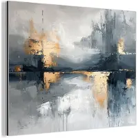 MuchoWow Aluminium schilderij 160x120 cm - Wanddecoratie metaal - Abstract - Verf - Kunst - Goud - Metalen muurdecoratie woonkamer - Decoratie industrieel - Foto op dibond - Industriële accessoires slaapkamer