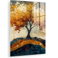 MuchoWow Glasschilderij 120x160 cm - Schilderij acrylglas - Boom - Natuur - Goud - Modern - Foto op glas - Muurdecoratie woonkamer - Wanddecoratie slaapkamer - Schilderijen