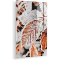 MuchoWow Glasschilderij 120x180 cm - Schilderij acrylglas - Bladeren - IJs - Winter - Natuur - Foto op glas - Muurdecoratie woonkamer - Wanddecoratie slaapkamer - Schilderijen