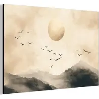 MuchoWow Aluminium schilderij 180x120 cm - Wanddecoratie metaal - Landschap - Japandi - vogel - Metalen muurdecoratie woonkamer - Decoratie industrieel - Foto op dibond - Industriële accessoires slaapkamer