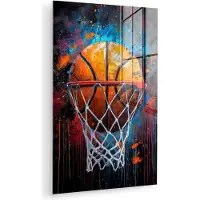 MuchoWow Glasschilderij 100x150 cm - Schilderij acrylglas - Graffiti - Basketbal - Sport - Zwart - Street art - Foto op glas - Muurdecoratie woonkamer - Wanddecoratie slaapkamer - Schilderijen