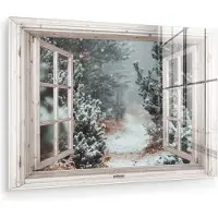 MuchoWow Glasschilderij 180x120 cm - Schilderij acrylglas - Bos - Winter - Bomen - Natuur - Pad - Doorkijk - Wit - Foto op glas - Muurdecoratie woonkamer - Wanddecoratie slaapkamer - Schilderijen