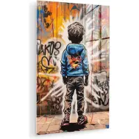 MuchoWow Glasschilderij 20x30 cm - Schilderij acrylglas - Graffiti - Jongen - Kleuren - Street Art - Foto op glas - Muurdecoratie woonkamer - Wanddecoratie slaapkamer - Schilderijen