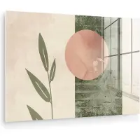 MuchoWow Glasschilderij 180x120 cm - Schilderij acrylglas - Geometrisch - Roze - Groen - Natuur - Foto op glas - Muurdecoratie woonkamer - Wanddecoratie slaapkamer - Schilderijen