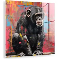 MuchoWow Glasschilderij 20x20 cm - Schilderij acrylglas - Graffiti - Chimpansee - Aap - Dieren - Street art - Foto op glas - Muurdecoratie woonkamer - Wanddecoratie slaapkamer - Schilderijen