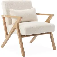 Sweeek Scandinavische fauteuil van naturelkleurig hout en bouclé Crème