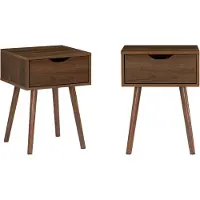 Sweeek Nachtkastje in walnootkleurig hout, 1 lade (set van 2) Walnoot