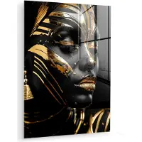 MuchoWow Glasschilderij 120x160 cm - Schilderij acrylglas - Vrouw - Goud - Zwart - Portret - Modern - Abstract - Foto op glas - Muurdecoratie woonkamer - Wanddecoratie slaapkamer - Schilderijen