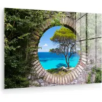 MuchoWow Glasschilderij 60x40 cm - Schilderij acrylglas - Zee - Boom - Tropisch - Doorkijk - Foto op glas - Muurdecoratie woonkamer - Wanddecoratie slaapkamer - Schilderijen