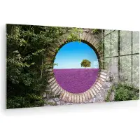 MuchoWow Glasschilderij 120x60 cm - Schilderij acrylglas - Lavendel - Doorkijk - Bloemen - Zomer - Foto op glas - Muurdecoratie woonkamer - Wanddecoratie slaapkamer - Schilderijen