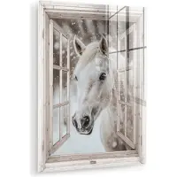MuchoWow Glasschilderij 120x160 cm - Schilderij acrylglas - Paard - Wit - Winter - Sneeuw - Doorkijk - Dieren - Foto op glas - Muurdecoratie woonkamer - Wanddecoratie slaapkamer - Schilderijen