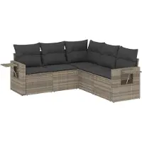 vidaXL 5-delige Loungeset met kussens poly rattan lichtgrijs