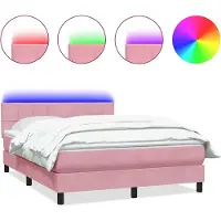 vidaXL Boxspring met matras en LED fluweel roze 140x210 cm