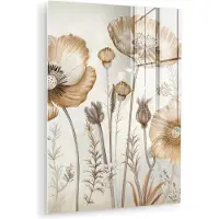 MuchoWow Glasschilderij 120x160 cm - Schilderij acrylglas - Bloemen - Beige - Natuur - Illustratie - Foto op glas - Muurdecoratie woonkamer - Wanddecoratie slaapkamer - Schilderijen
