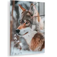 MuchoWow Glasschilderij 90x120 cm - Schilderij acrylglas - Wolf - Sneeuw - Winter - Dieren - Natuur - Sneeuw - Foto op glas - Muurdecoratie woonkamer - Wanddecoratie slaapkamer - Schilderijen