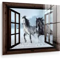 MuchoWow Glasschilderij 160x120 cm - Schilderij acrylglas - Paarden - Winter - Dieren - Natuur - Doorkijk - Foto op glas - Muurdecoratie woonkamer - Wanddecoratie slaapkamer - Schilderijen