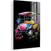 MuchoWow Glasschilderij 20x30 cm - Schilderij acrylglas - Graffiti - Sport - Golf - Golfkar - Foto op glas - Muurdecoratie woonkamer - Wanddecoratie slaapkamer - Schilderijen