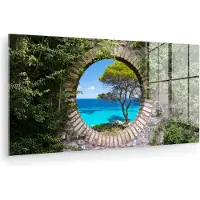 MuchoWow Glasschilderij 40x20 cm - Schilderij acrylglas - Zee - Boom - Tropisch - Doorkijk - Foto op glas - Muurdecoratie woonkamer - Wanddecoratie slaapkamer - Schilderijen