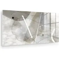 MuchoWow Glasschilderij 40x20 cm - Schilderij acrylglas - Line art - Grijs - Abstract - Foto op glas - Muurdecoratie woonkamer - Wanddecoratie slaapkamer - Schilderijen
