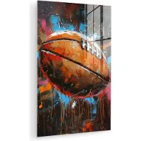 MuchoWow Glasschilderij 120x180 cm - Schilderij acrylglas - Graffiti - Rugby - Kleurrijk - Rugbybal - Foto op glas - Muurdecoratie woonkamer - Wanddecoratie slaapkamer - Schilderijen
