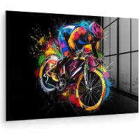 MuchoWow Glasschilderij 90x60 cm - Schilderij acrylglas - Graffiti - Sport - Wielrennen - Fiets - Foto op glas - Muurdecoratie woonkamer - Wanddecoratie slaapkamer - Schilderijen